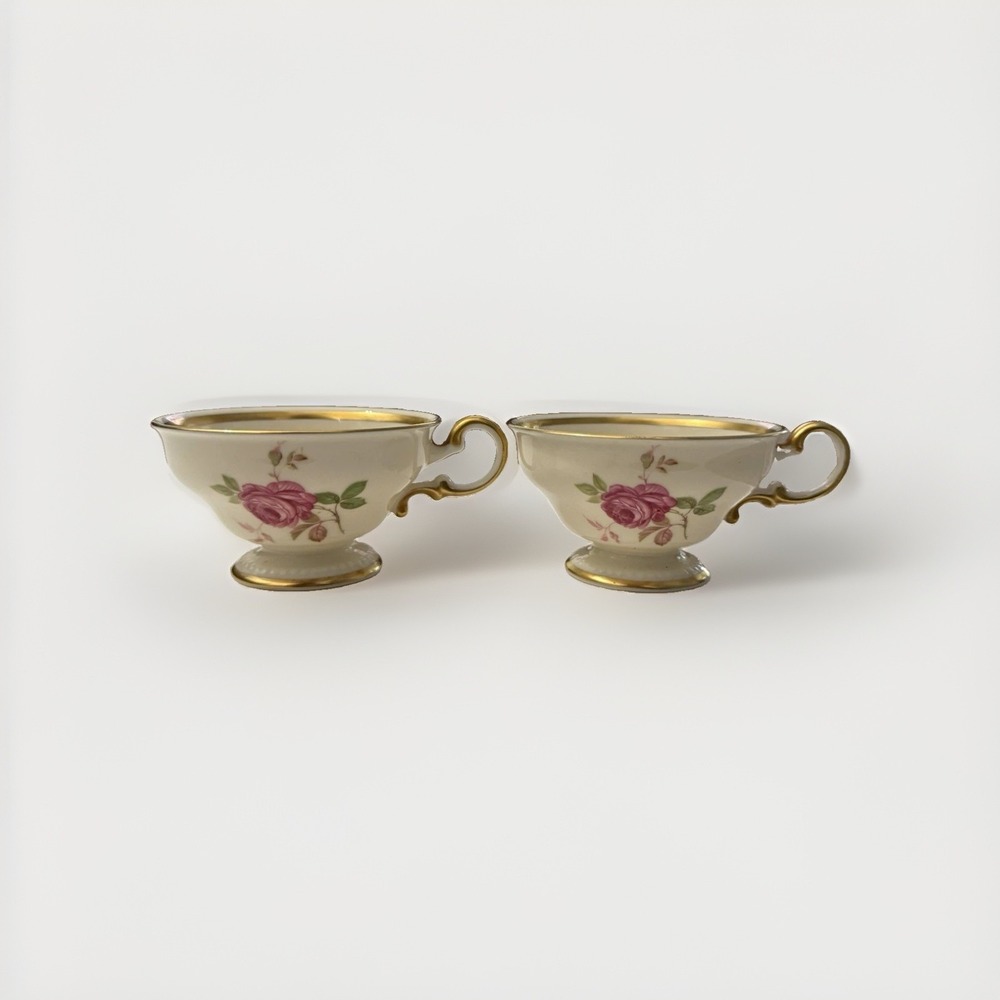Bone China 1/4 Pint Tea Cups Set of 2 Pink Rose Gold Made in USA